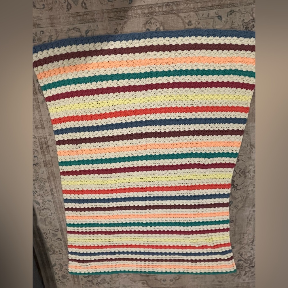 Vintage Crochet Multi Colorful Afghan Throw Blanket 57”x 81”